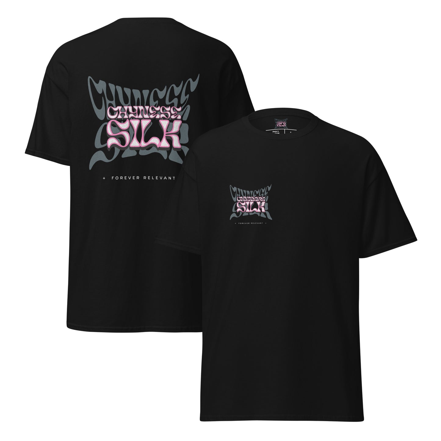 Black premium streetwear t-shirt featuring the Chynese Silk Namesake graphic design.