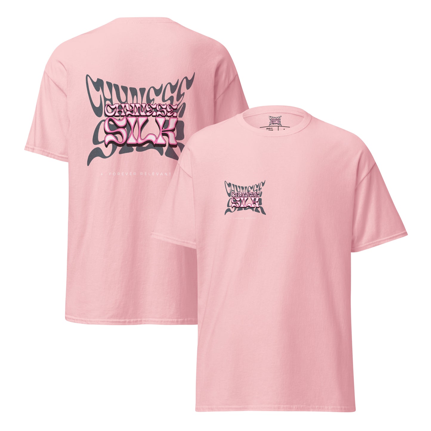 Light pink premium streetwear t-shirt featuring the Chynese Silk Namesake graphic design.