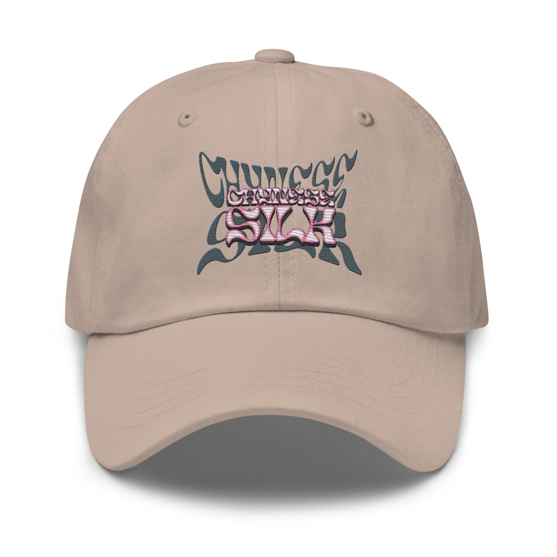 Stone premium streetwear dad hat featuring the embroidered Chynese Silk Namesake logo design.